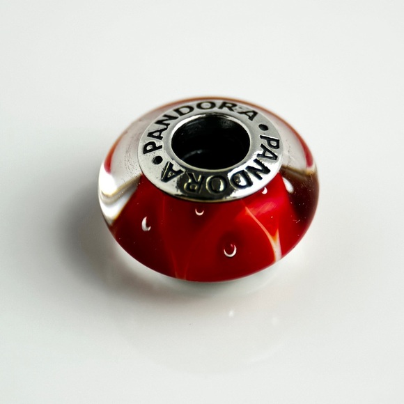 PANDORA Coral Murano Glass Charm 790926 Sterling Silver Core Retired Red Bead - Picture 9 of 13